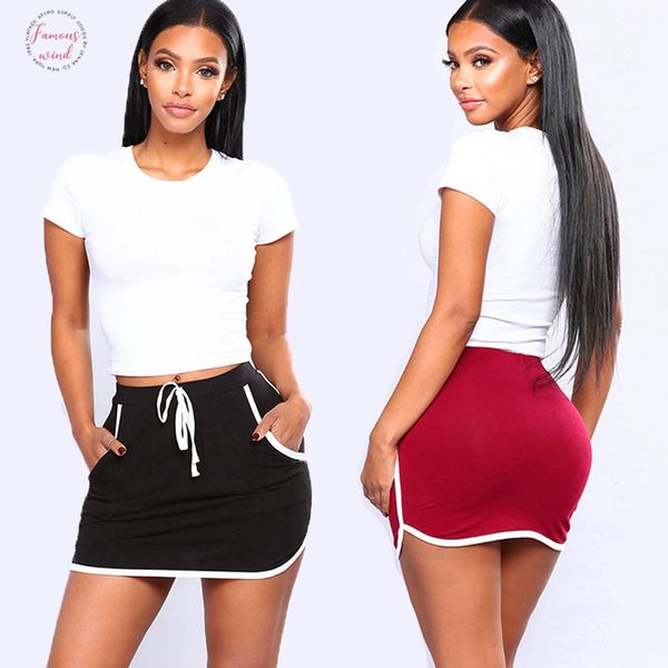 summer women joggers fitness skirt with pockets new ladies skirt white sides sweatpants high elastic waist short skirts, Black